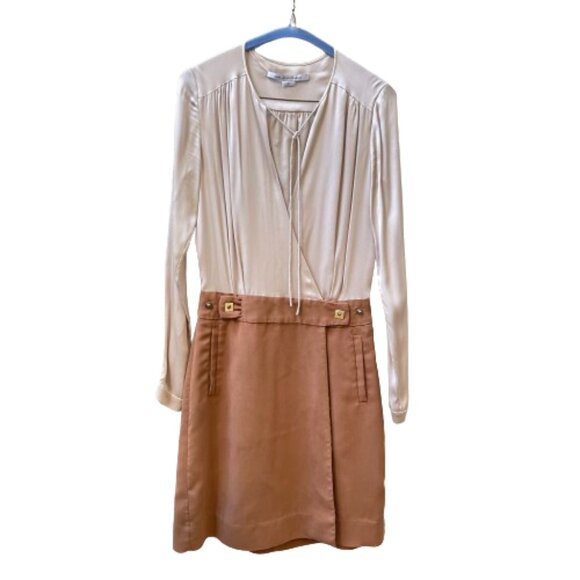 Diane von Furstenberg $450 wrap Sibylla Colorblock brown and beige dress 2 - Picture 6 of 15